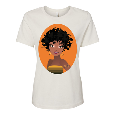 Natural Fro Yelani women’s relaxed jersey tee made from 100% cotton, featuring a comfortable and stylish fit perfect for casual wear.